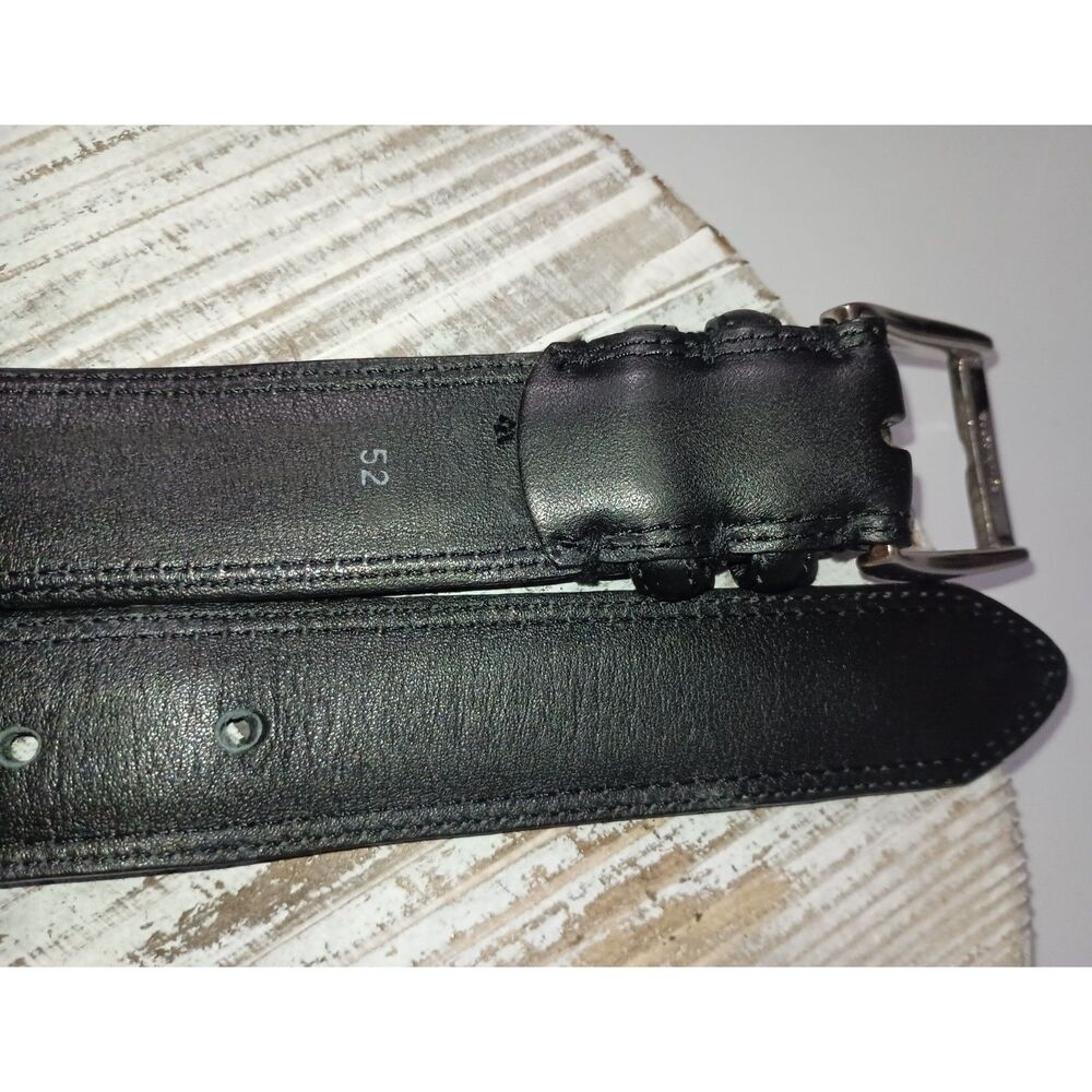 NO BRAND: Black Genuine Leather Belt with Brass Buckle, Men's Size 52 - Picture 2 of 3